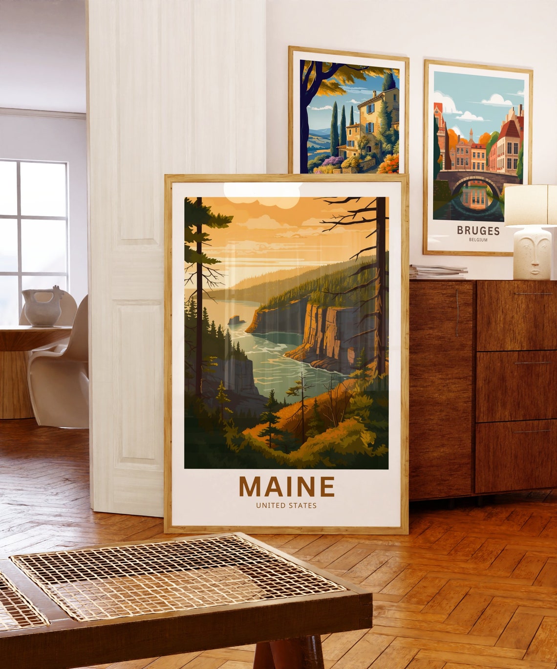 Personalized Maine Coastal Cliffs Sunset Shore Travel Poster - Image 5