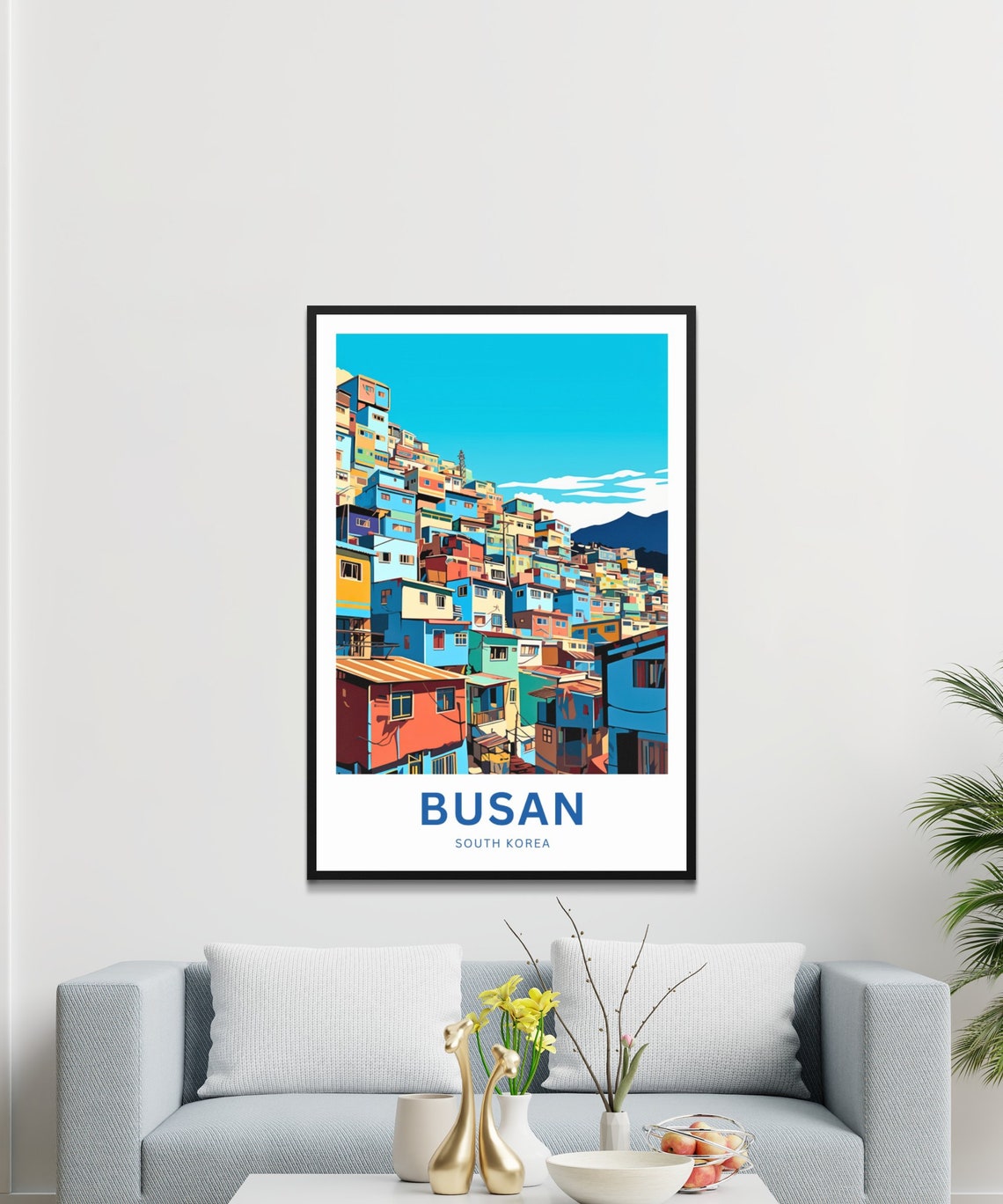 Busan South Korea Stacked Hillside Homes Village Personalized Poster - Image 3