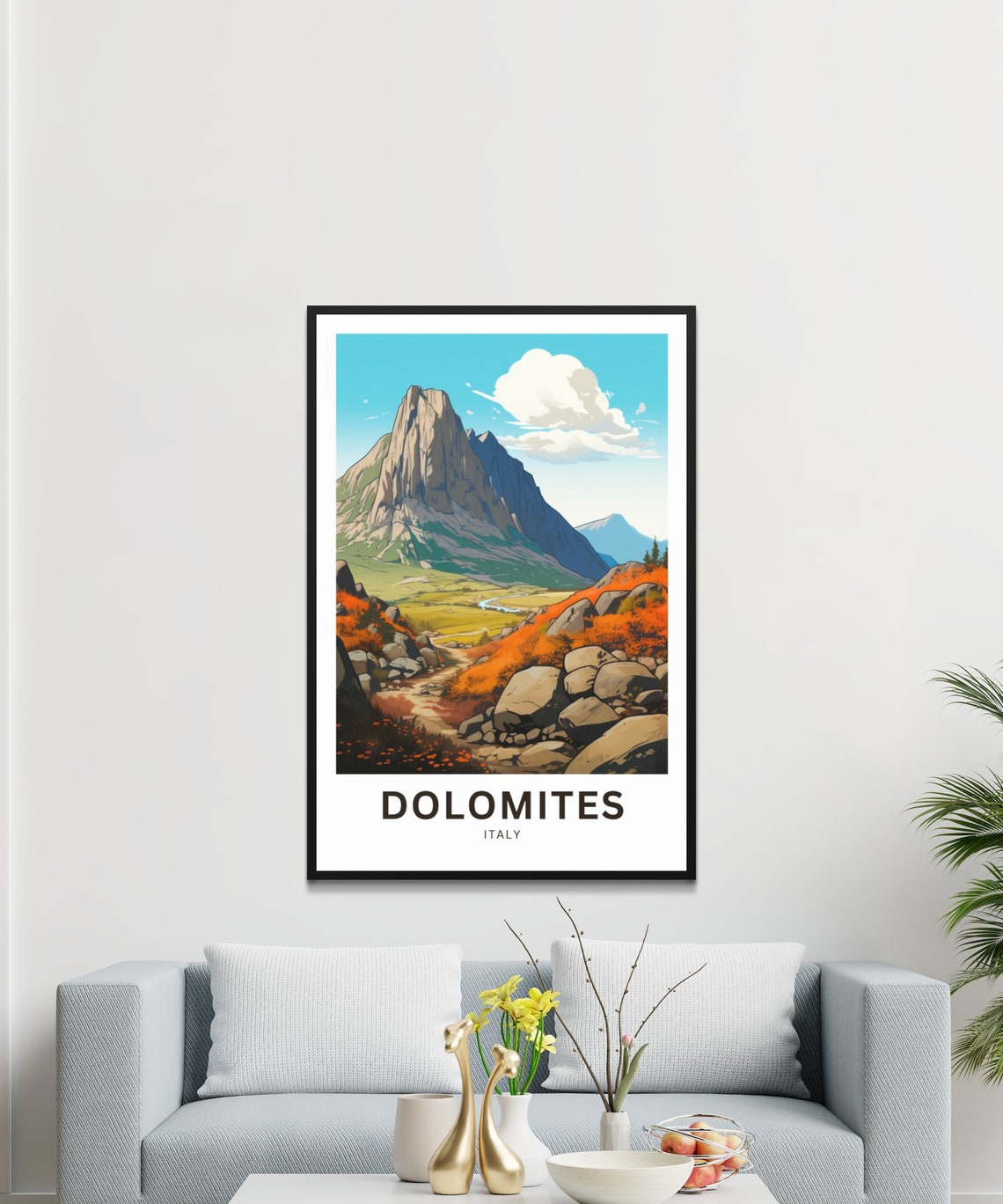 Dolomites Italy Alpine Peak Mountain Valley Scene Travel Poster - Image 3