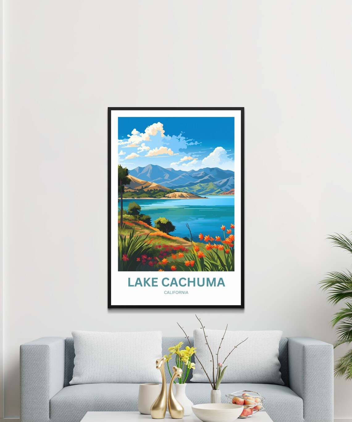 Lake Cachuma California Blue Lake Mountains Flowers Travel Poster - Image 3