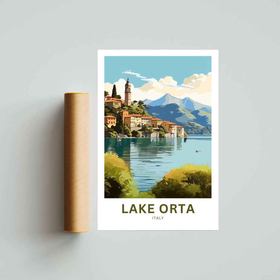 Lake Orta Italy Lakeside Village Bell Tower Mountain View Poster - Image 4
