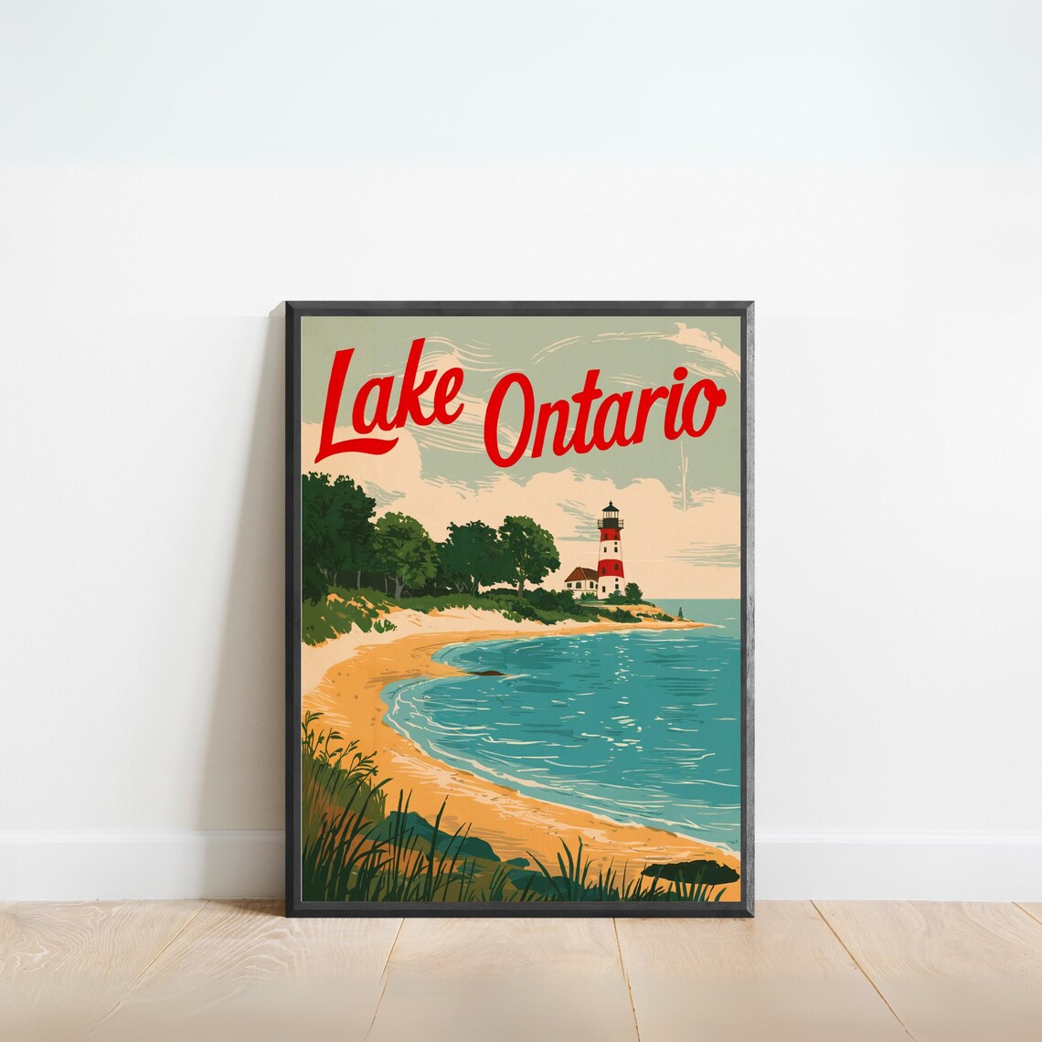 Lake Ontario Lighthouse Vintage Retro Great Lakes Travel Poster