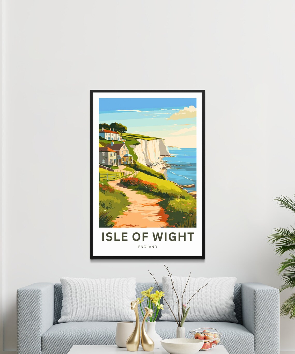 Isle of Wight England Chalk Cliffs Cottages Personalized Poster - Image 3