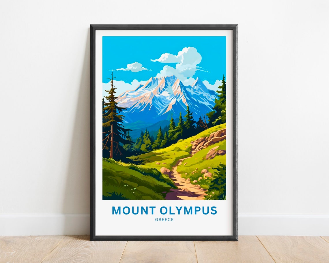 Mount Olympus Greece Snow Peak Mountain Print Pine Forest Trail Art