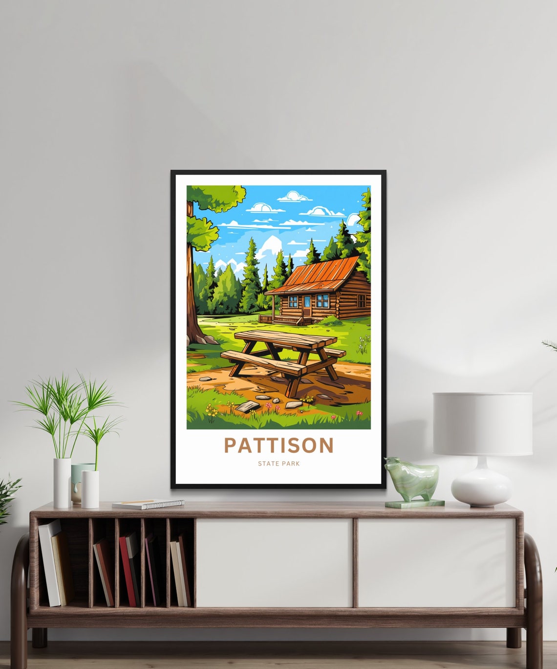 Pattison State Park Log Cabin Pine Meadow Picnic Travel Poster - Image 2