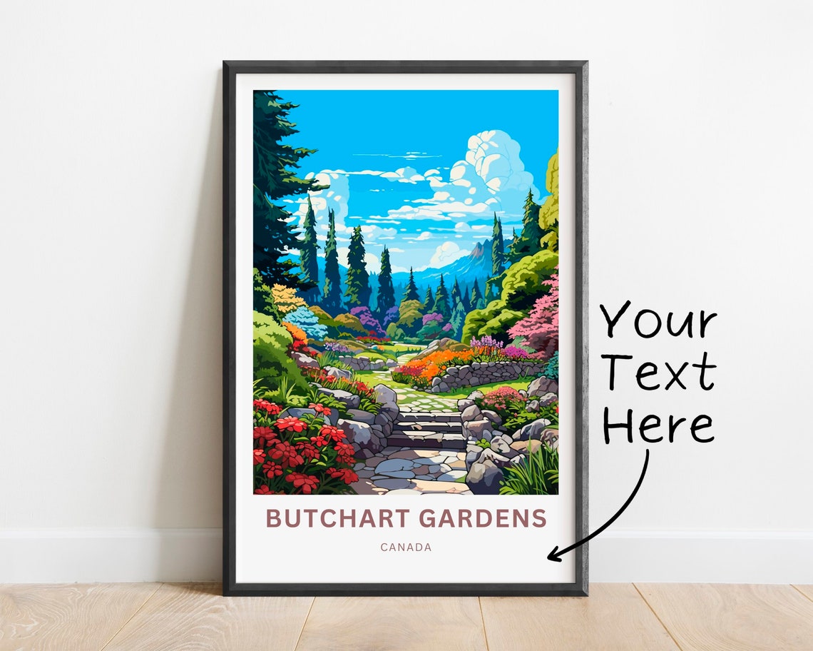 Butchart Gardens Canada Flower Filled Stone Path Garden Travel Poster
