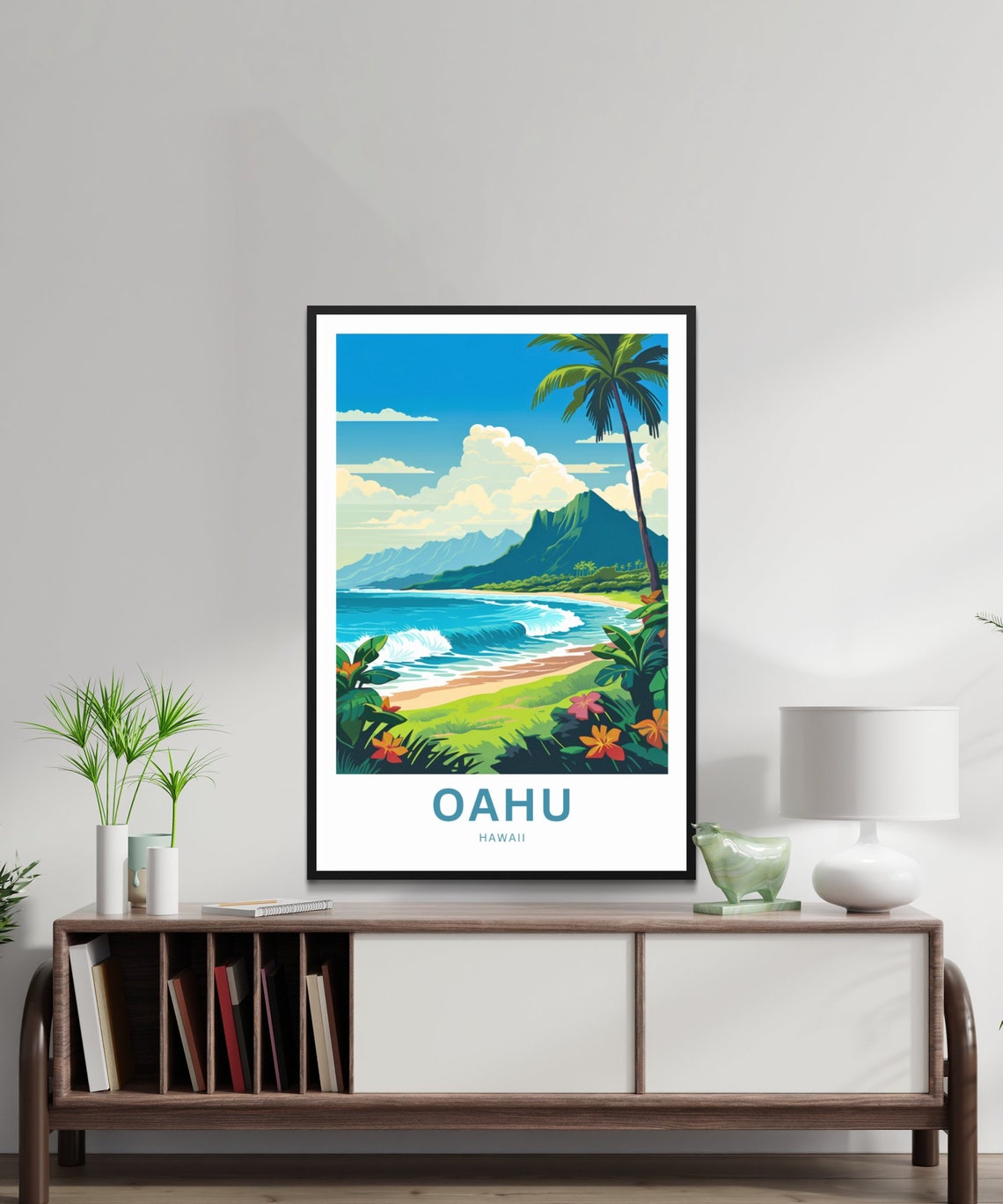 Personalized Oahu Hawaii Tropical Beach Palm Trees View Poster - Image 3