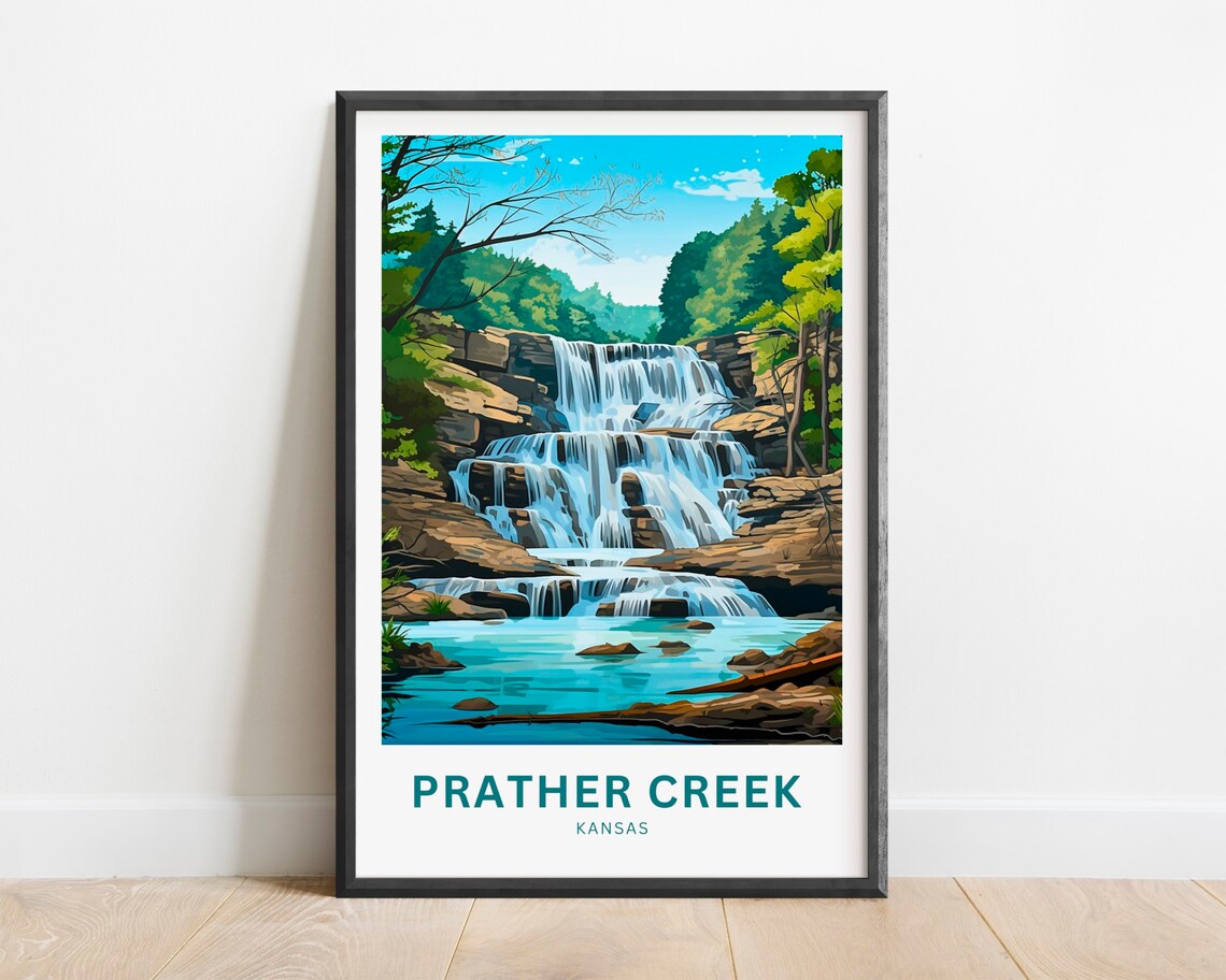 Prather Creek Kansas Tiered Waterfall Rocky Forest Creek Poster