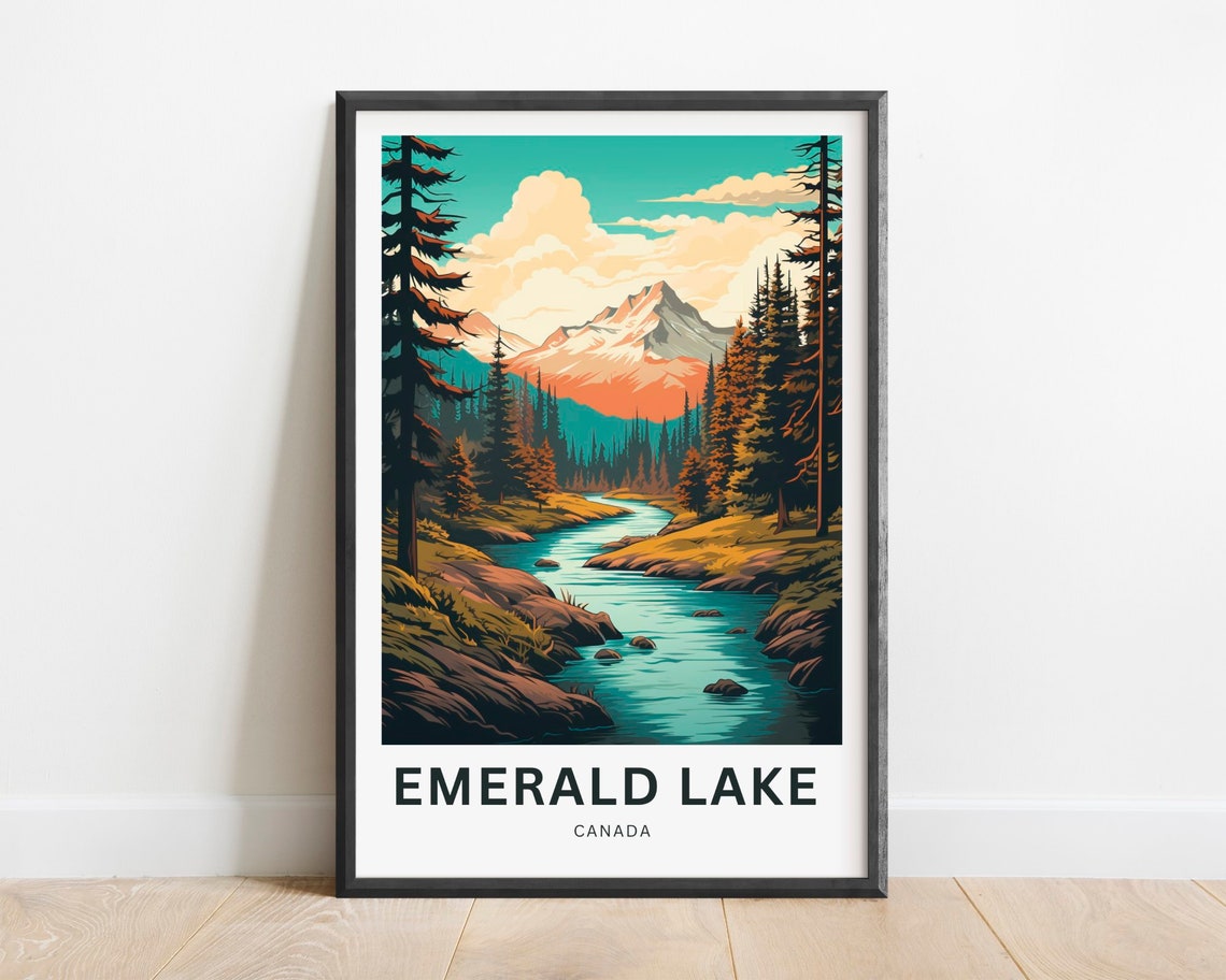 Emerald Lake Canada Pine Forest River Mountain Travel Poster
