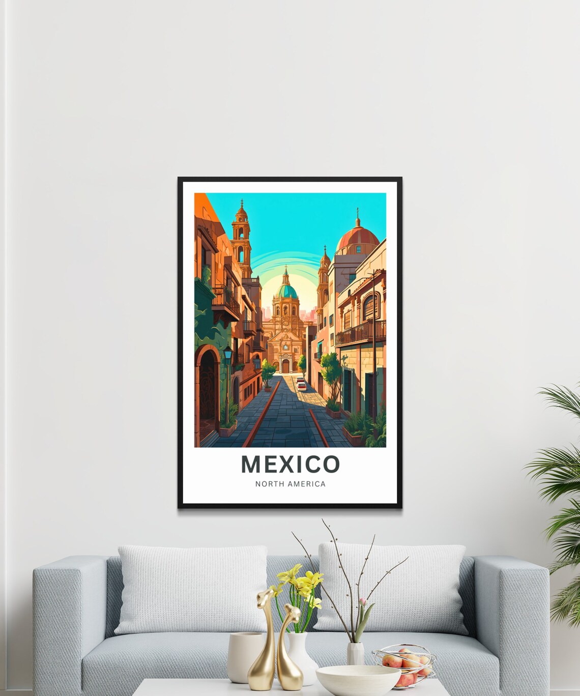 Mexico North America Colonial Church Street Dawn Golden Poster - Image 3