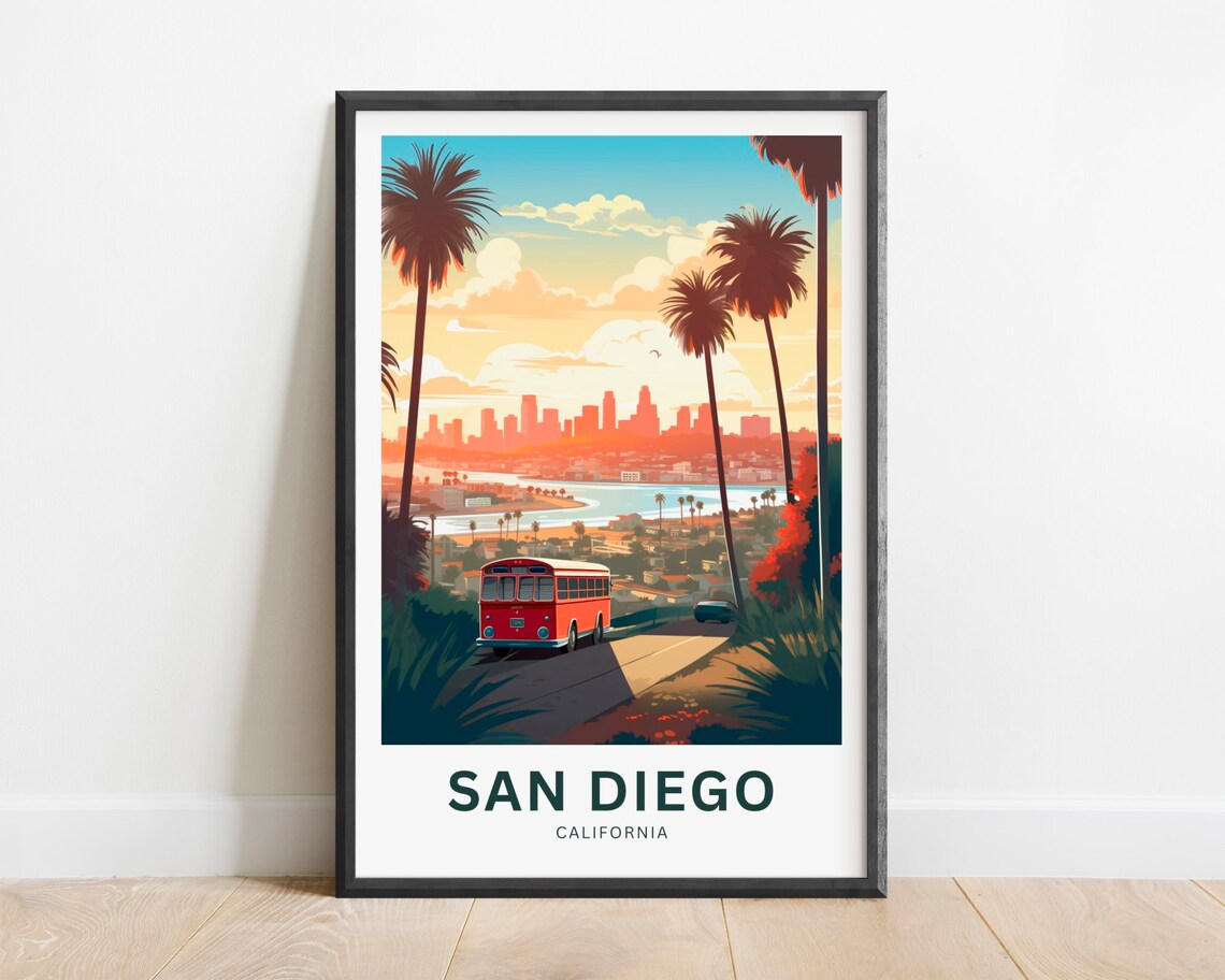 San Diego California Picturesque Palm Trees Sunset View Poster