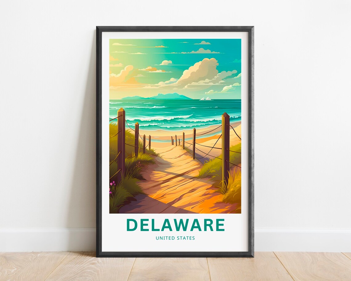 Delaware Beach Dune Path Coastal Sunset Vintage Travel Poster
