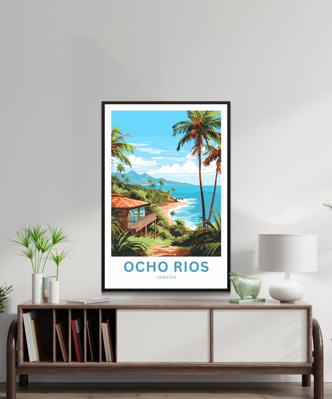 Ocho Rios Jamaica Beach Bungalow Palm Bay Turquoise Water Poster - Image 2