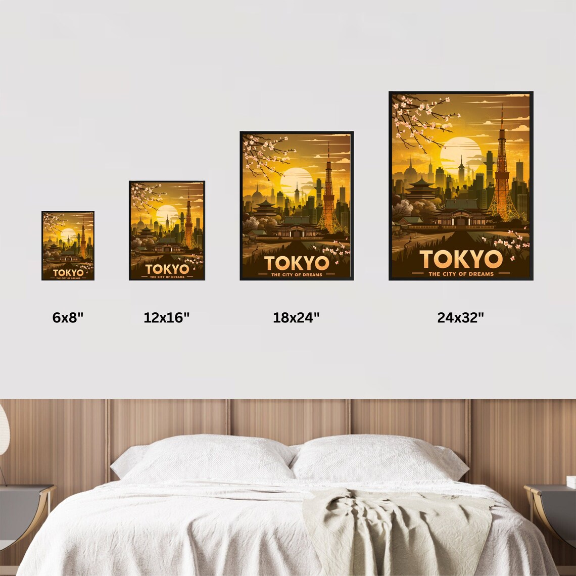 Tokyo Japan City of Dreams Tower Temple Sunset Vintage Poster - Image 3