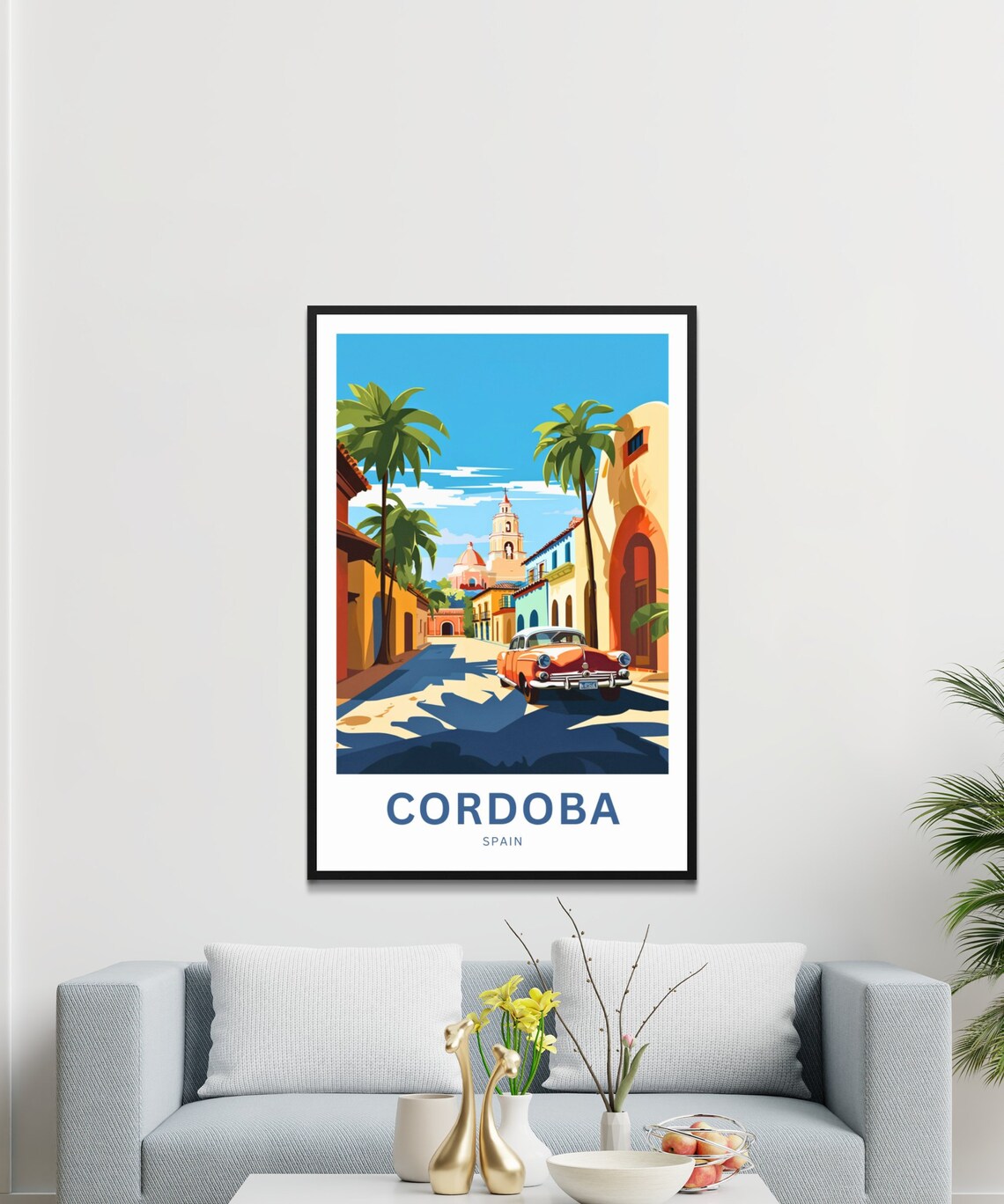 Cordoba Spain Street Classic Car Church Tower Custom Travel Poster - Image 3