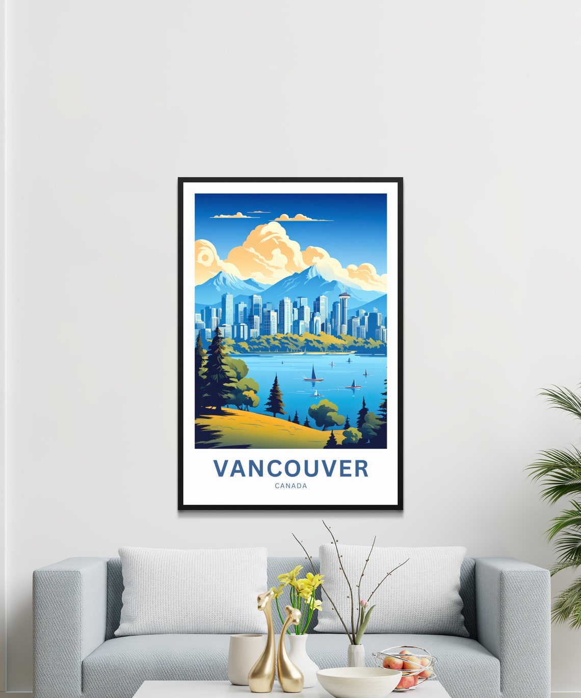 Personalized Vancouver Canada Harbor Skyline Sailboats Poster - Image 2