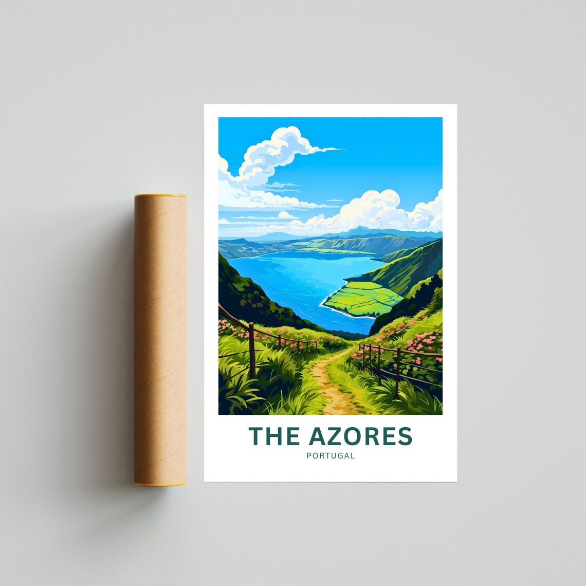 The Azores Portugal Wildflower Lake Trail View Travel Poster - Image 4