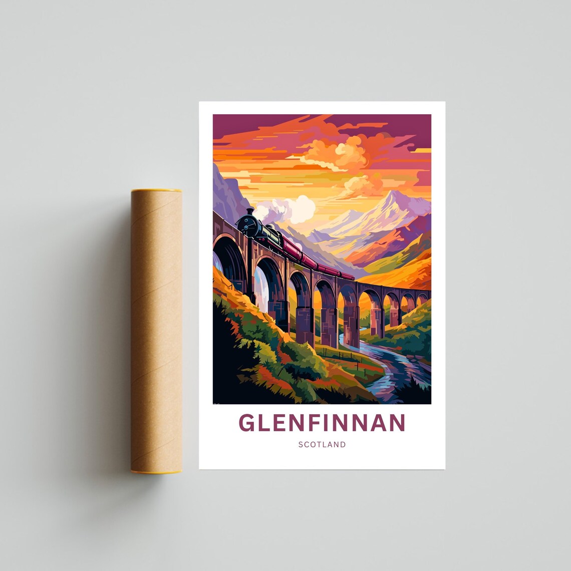 Glenfinnan Viaduct Sunset Steam Engine Scotland Travel Poster - Image 4