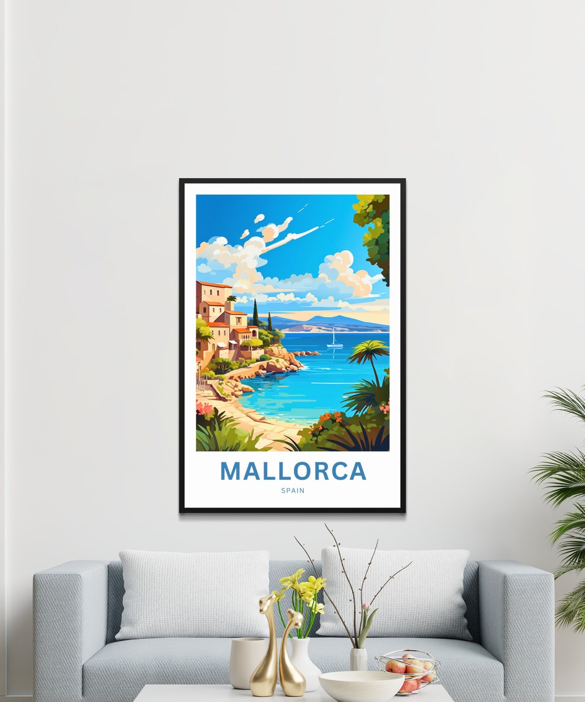 Mallorca Spain Cliff Coast Village Custom Personalized Travel Poster - Image 3
