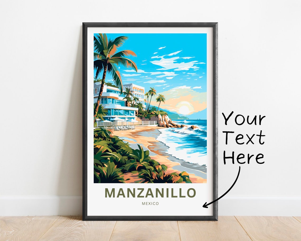 Personalized Manzanillo Mexico Sunset Beach Travel Poster Gift