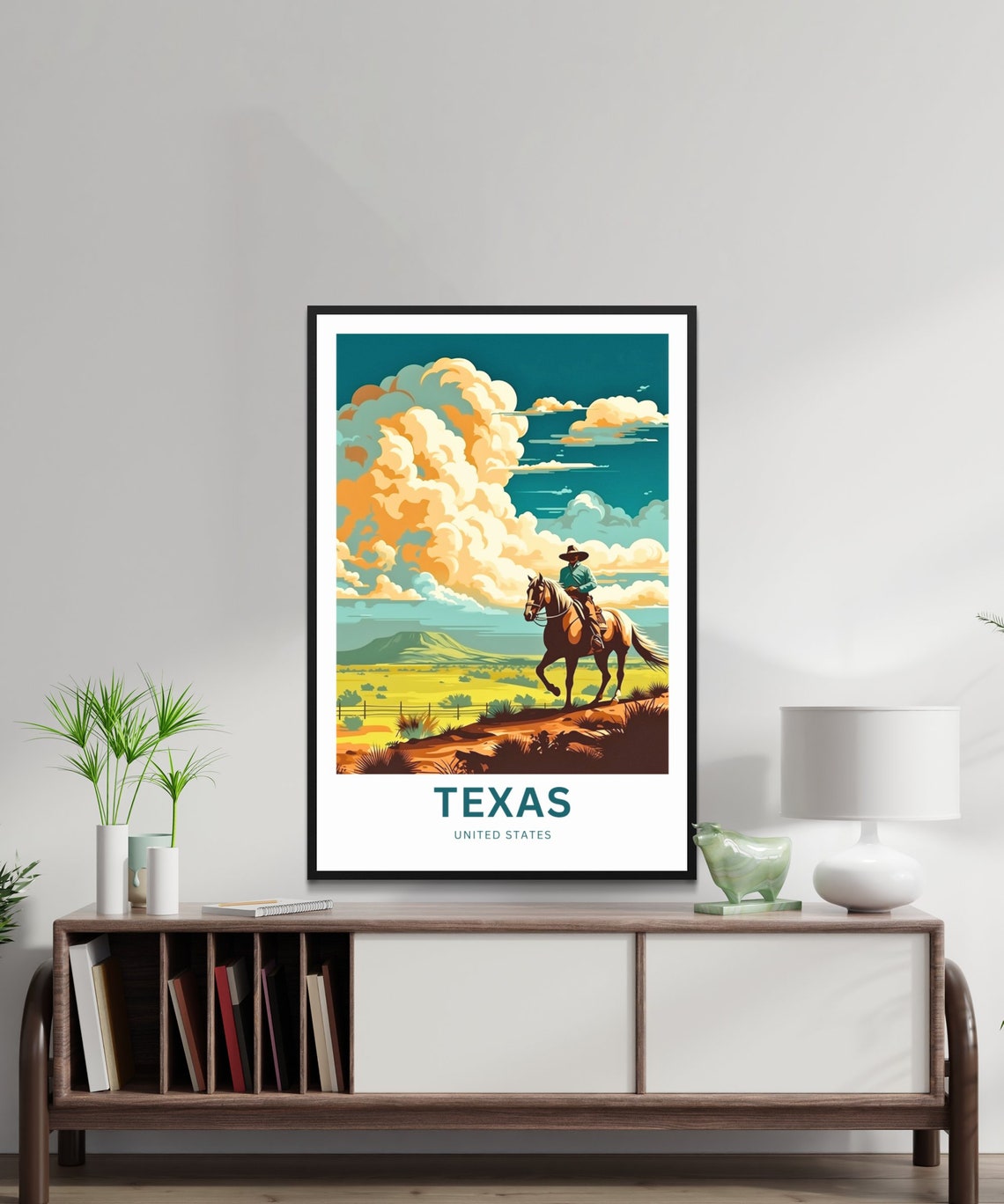Texas Cowboy Riding Toward Mesa Horizon Custom Text Travel Poster - Image 2