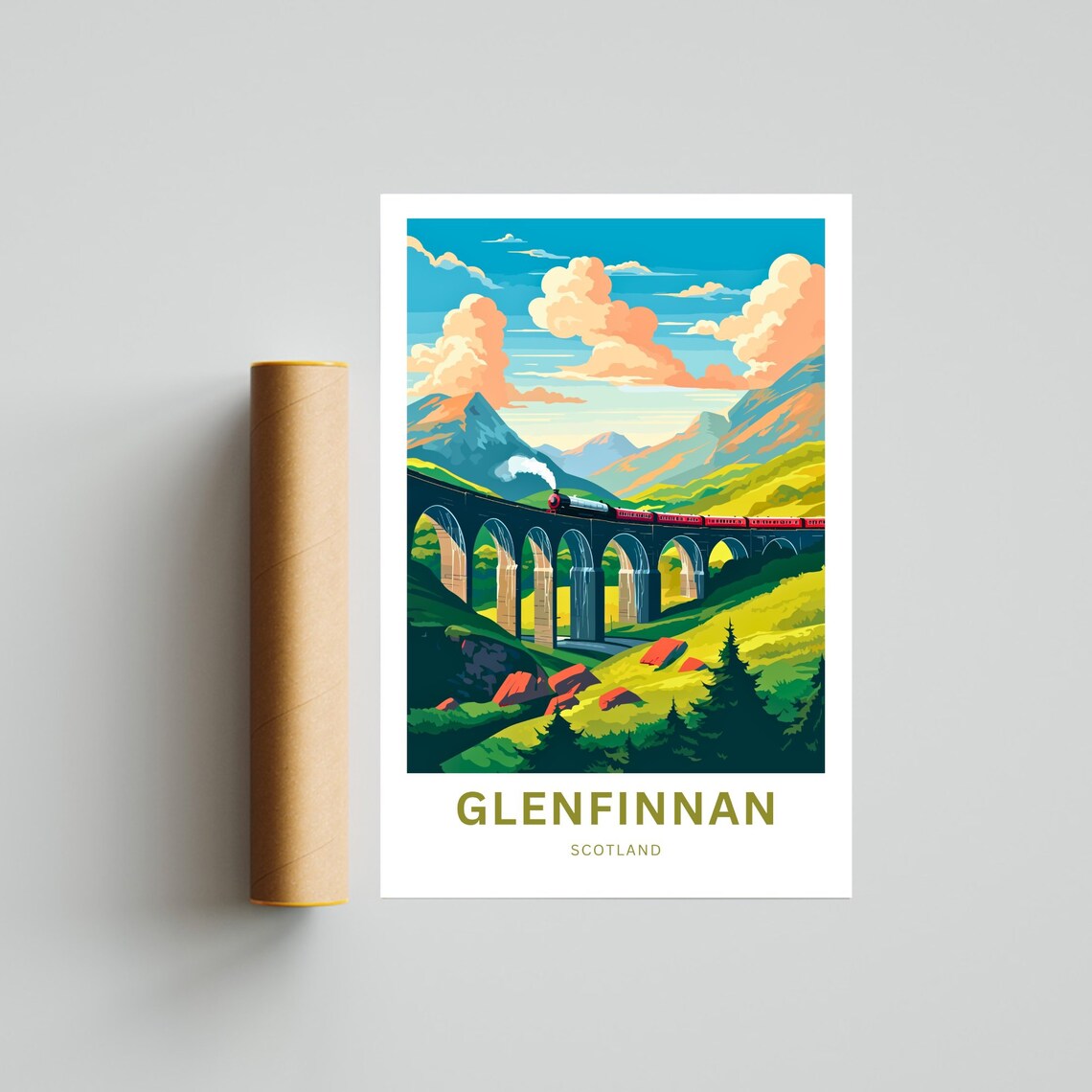 Glenfinnan Scotland Steam Train Viaduct Personalized Travel Poster - Image 4