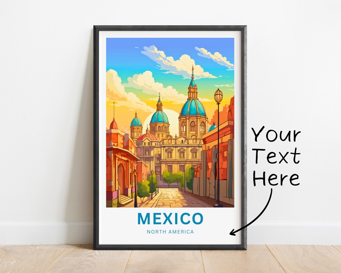 Personalized Mexico Cathedral Blue Domes Sunrise Vintage Poster