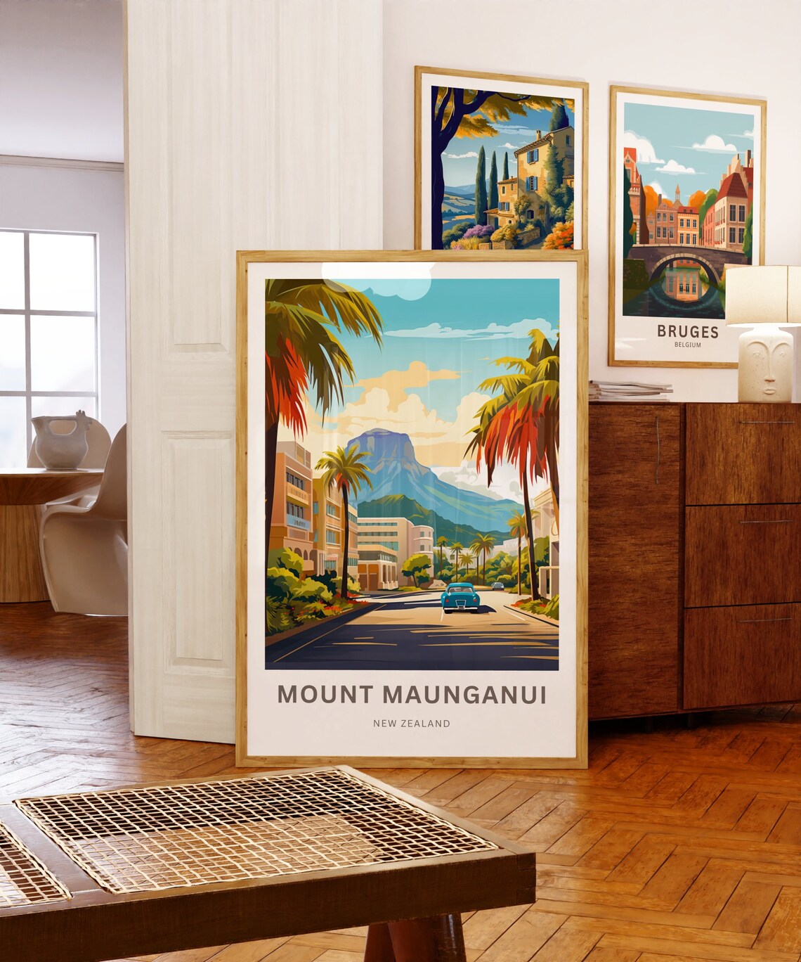 Mount Maunganui New Zealand Palm Avenue Mountain Scene Poster - Image 5