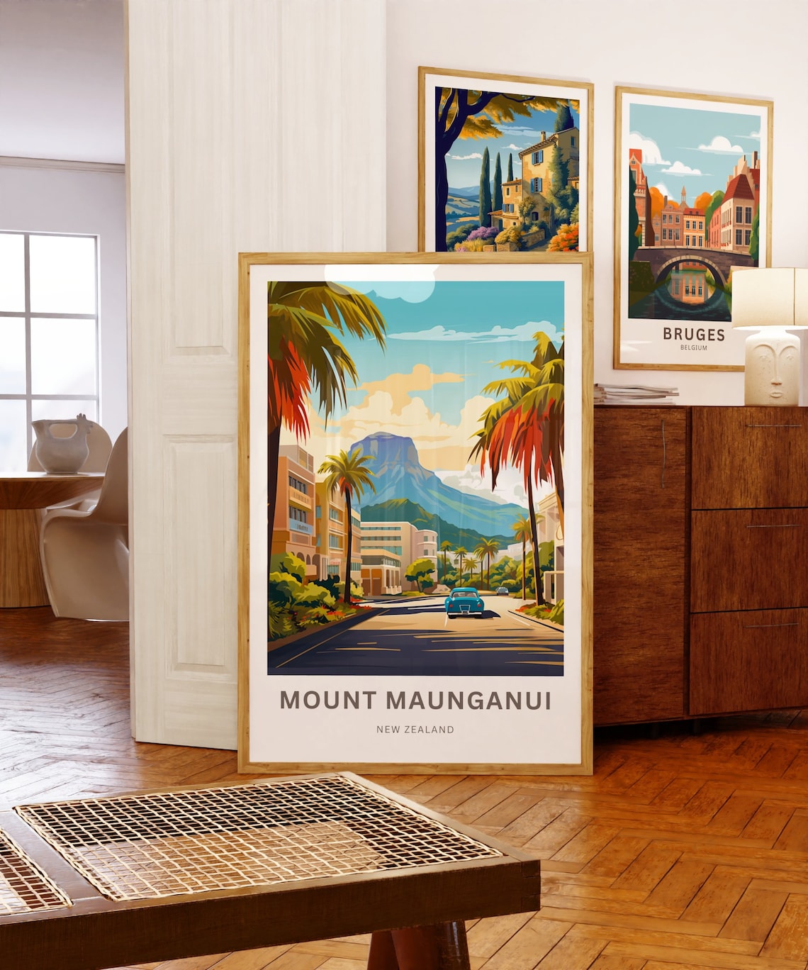 Mount Maunganui New Zealand Palm Street Mountain Scene Poster - Image 5
