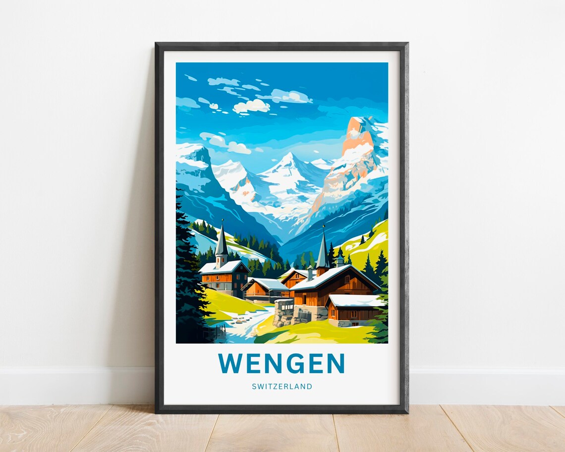 Wengen Switzerland Personalized Summer Alpine Village Travel Poster