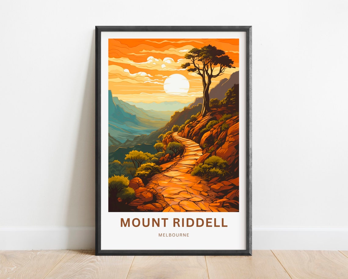Mount Riddell Melbourne Sunset Mountain Trail Retro Travel Poster