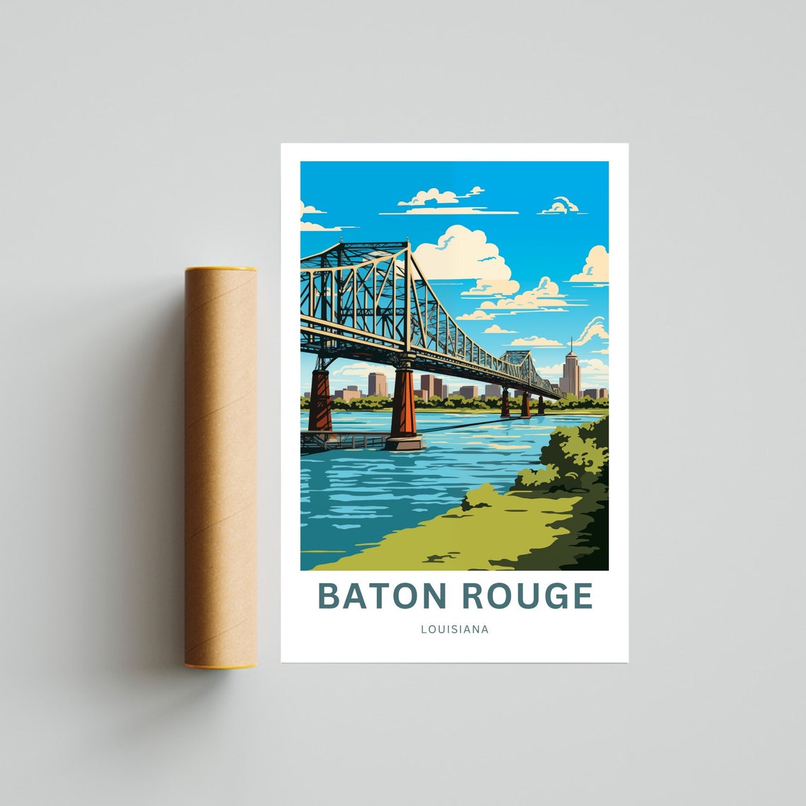 Personalized Baton Rouge Louisiana Bridge Vintage Travel Poster Gift - Image 4