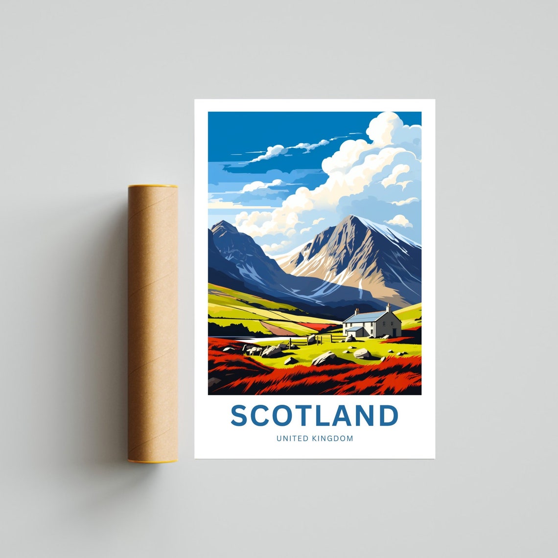 Scotland UK Highland Glen Cottage Mountain Landscape Travel Poster - Image 4