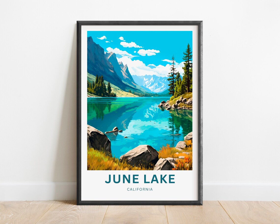 June Lake California Lake Shore Boulders Peak Vista Travel Poster
