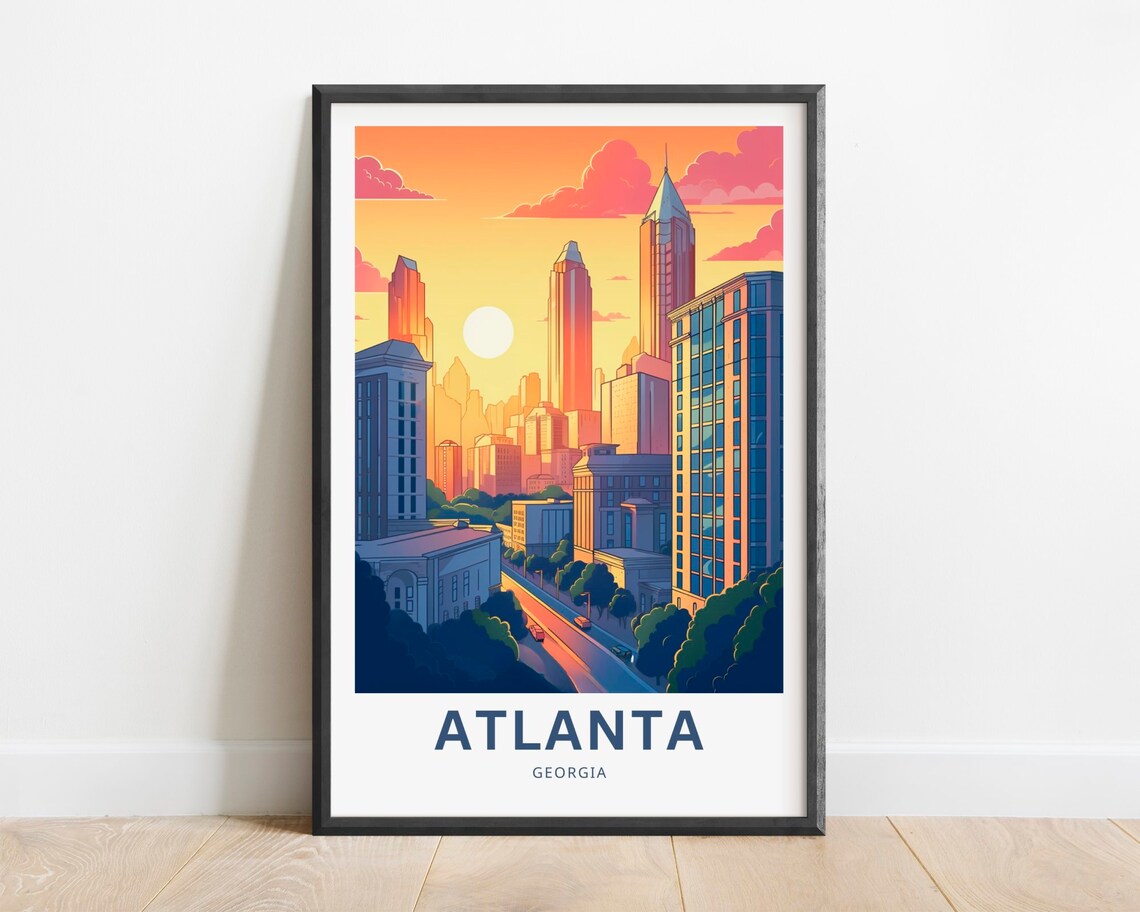 Atlanta Georgia Downtown Sunset Skyline Vintage Travel Poster