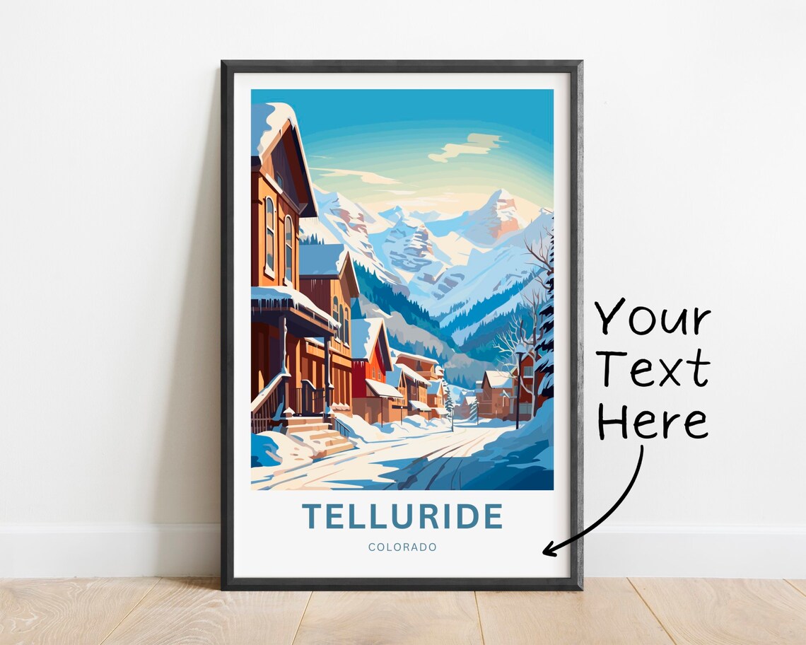 Telluride Colorado Snowy Main Street Alpine Village Travel Poster