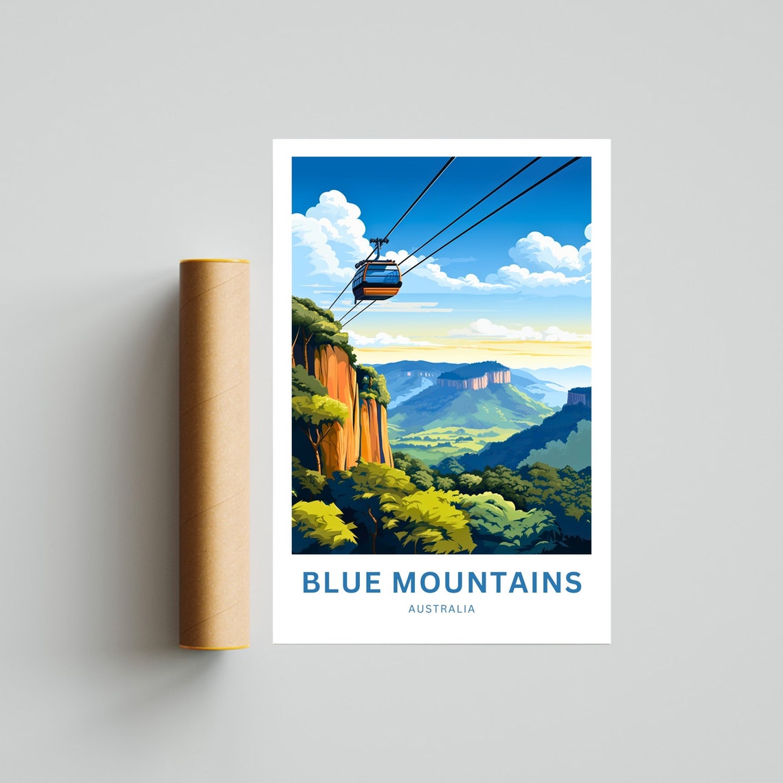 Blue Mountains Australia Gondola Forest Valley Custom Text Poster - Image 4