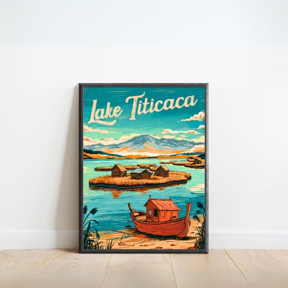 Lake Titicaca Vintage Travel Poster Lake Titicaca Print Peru Wall Art Framed Present Gift Bolivia Present