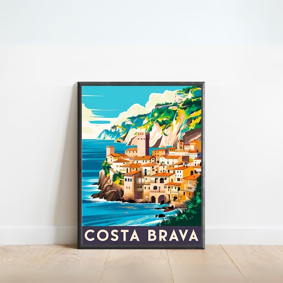 Costa Brava Spain Cliffside Village Vintage Retro Travel Poster
