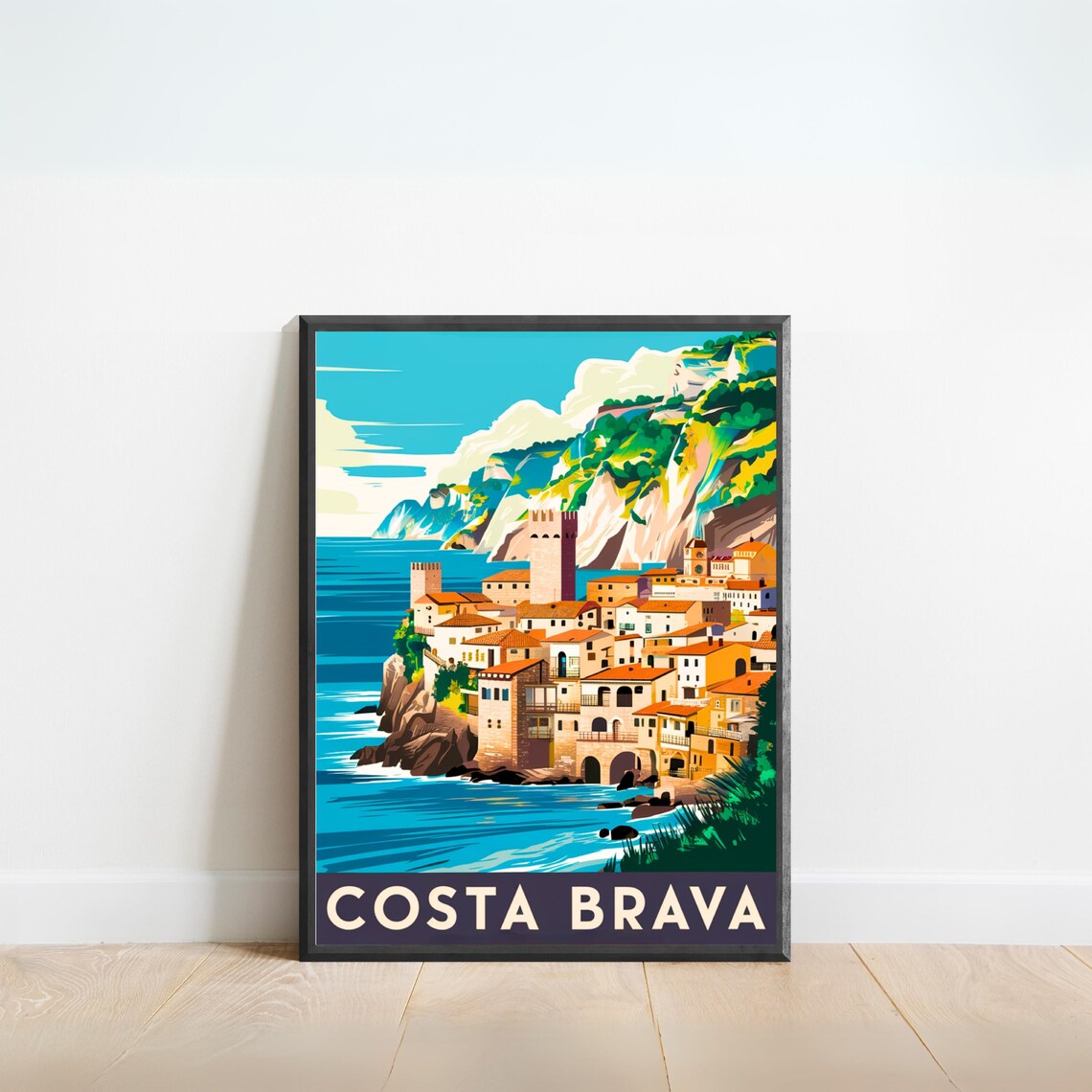 Costa Brava Spain Cliffside Village Vintage Retro Travel Poster