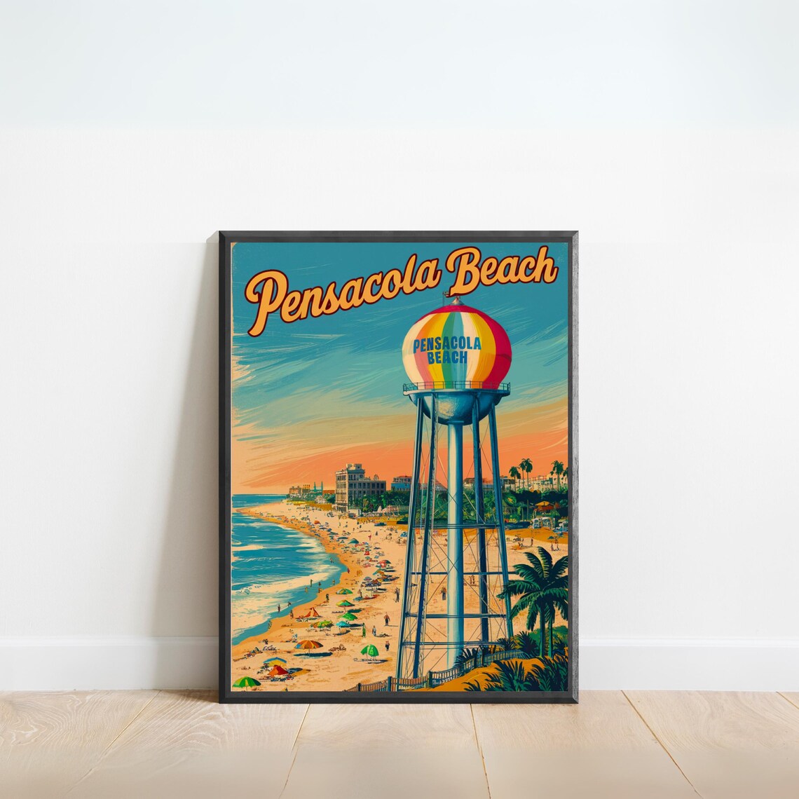 Pensacola Beach Florida Vintage Water Tower at Golden Sunset Poster