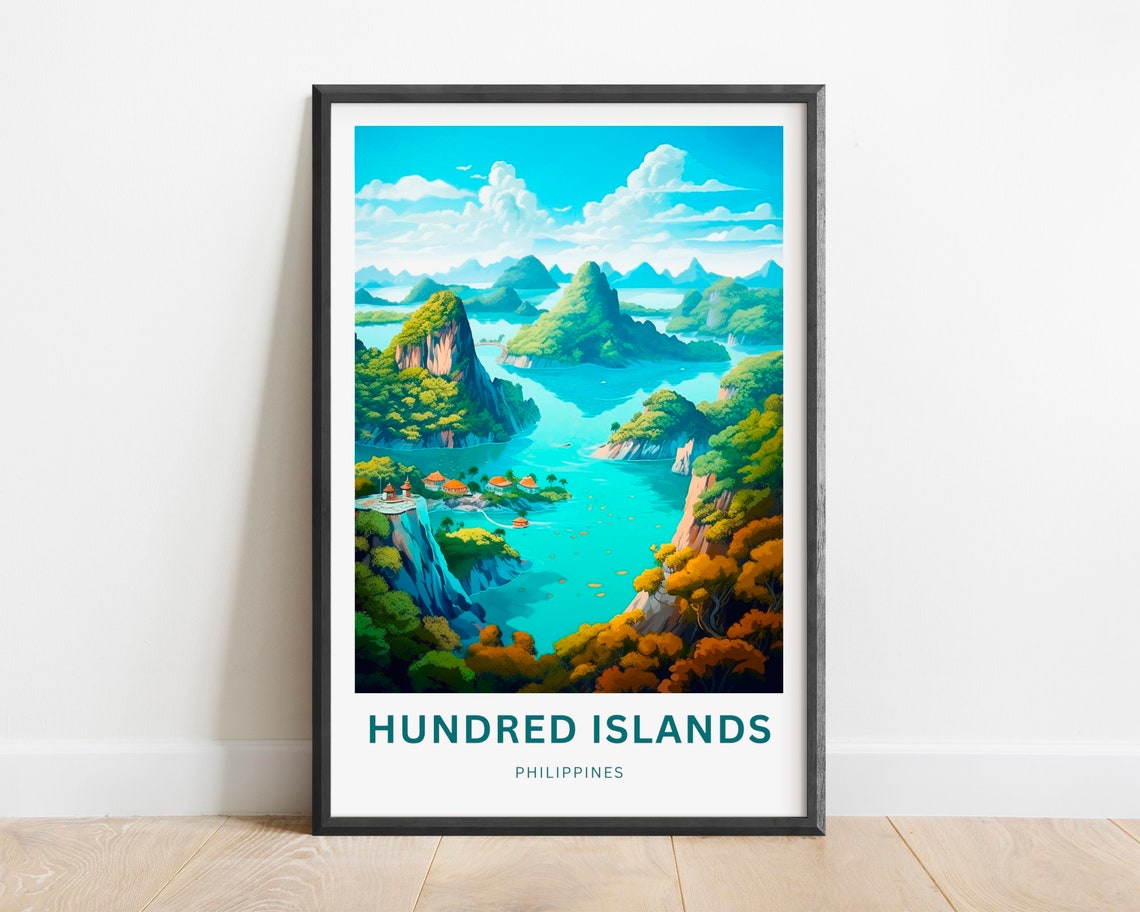 Hundred Islands Philippines Karst Cliffs Turquoise Sea Travel Poster