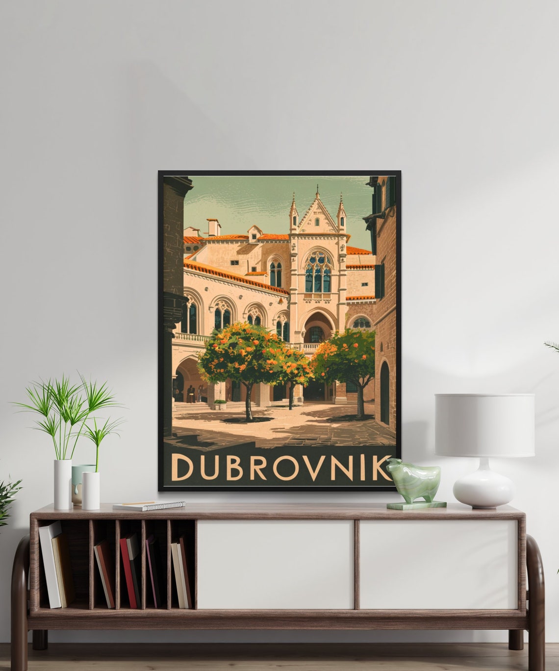 Dubrovnik Croatia Monastery Courtyard Orange Tree Vintage Poster - Image 3