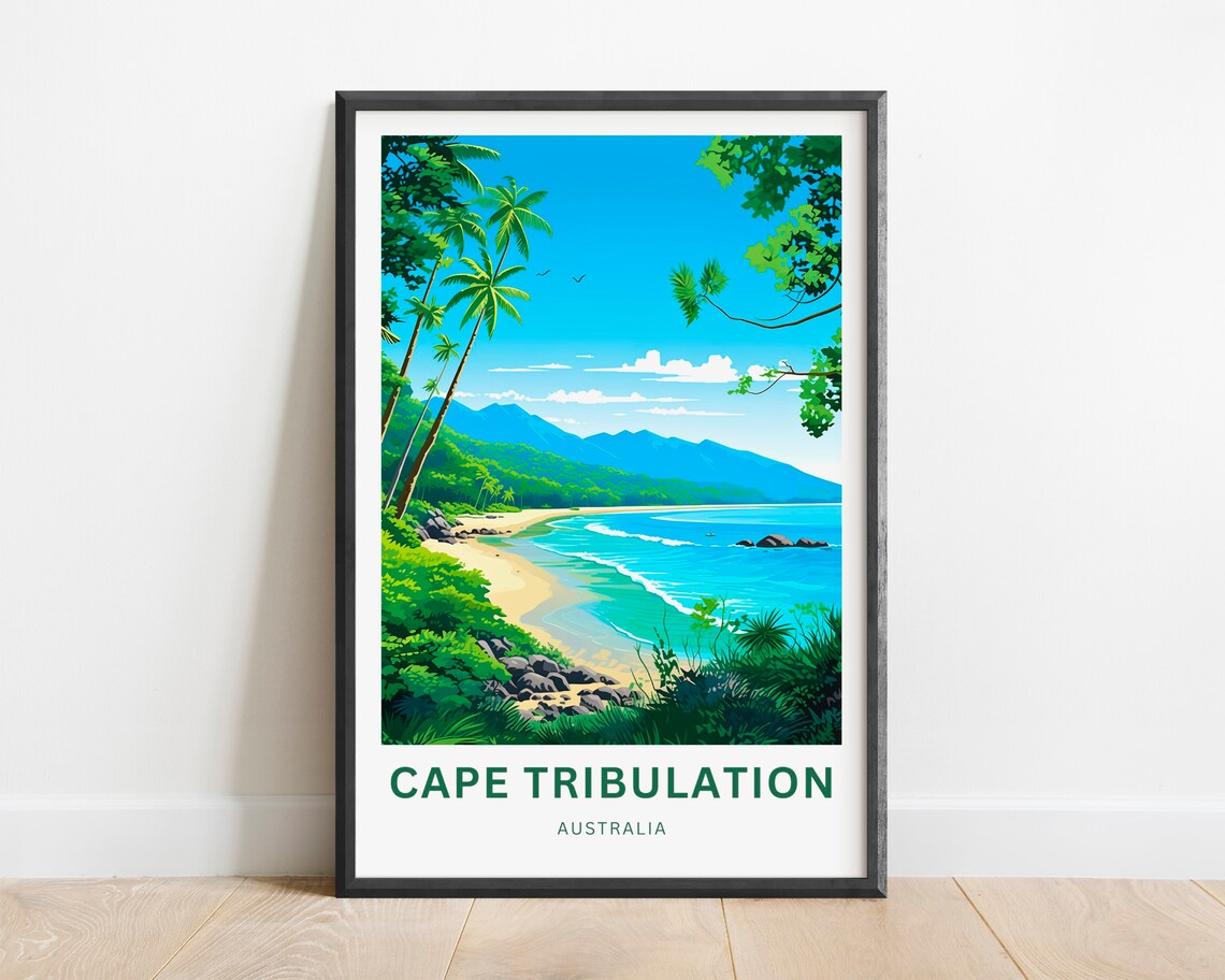 Cape Tribulation Australia Tropical Palm Beach Vintage Travel Poster
