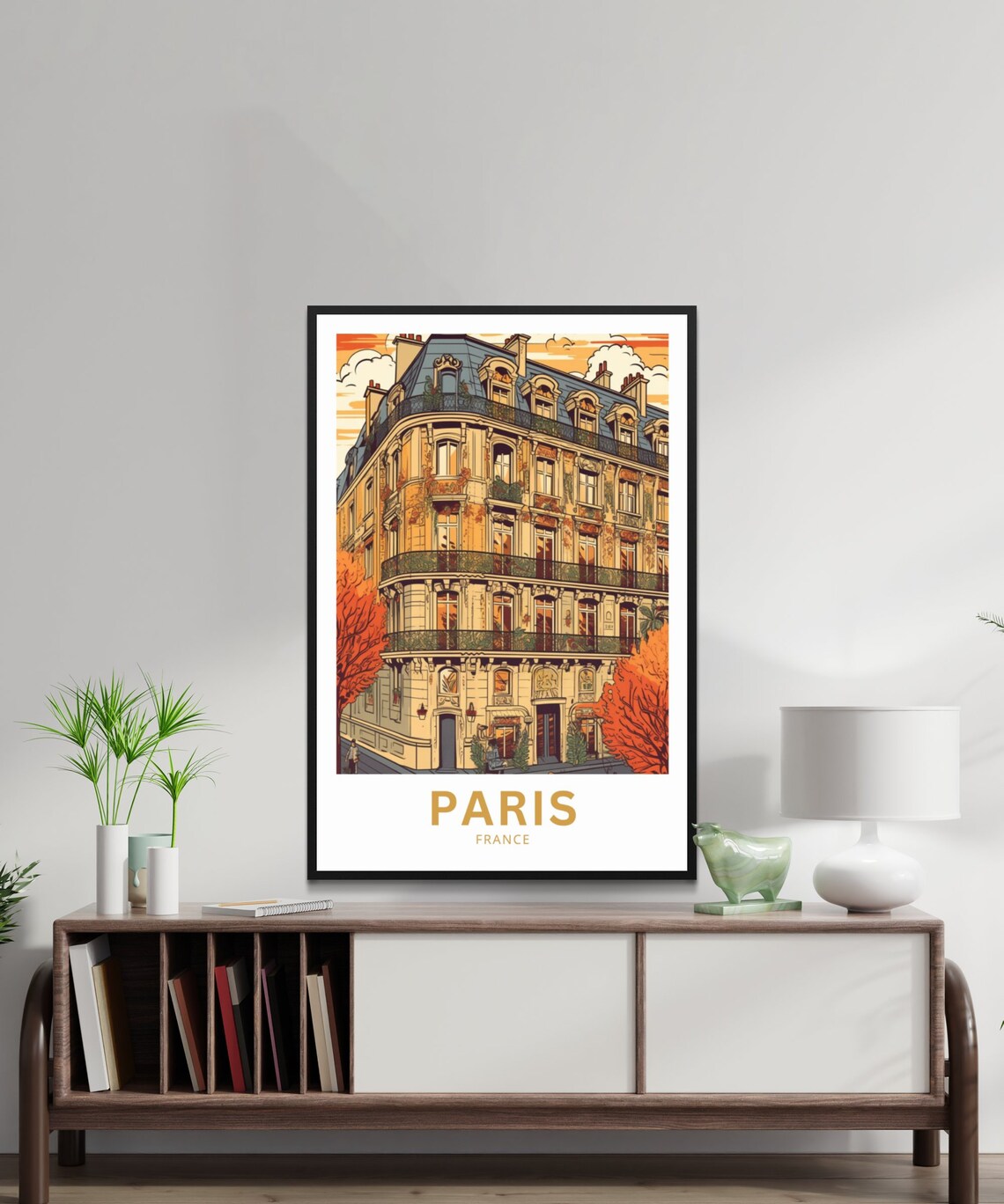 Paris Haussmann Building Autumn Street France Vintage Travel Poster - Image 2