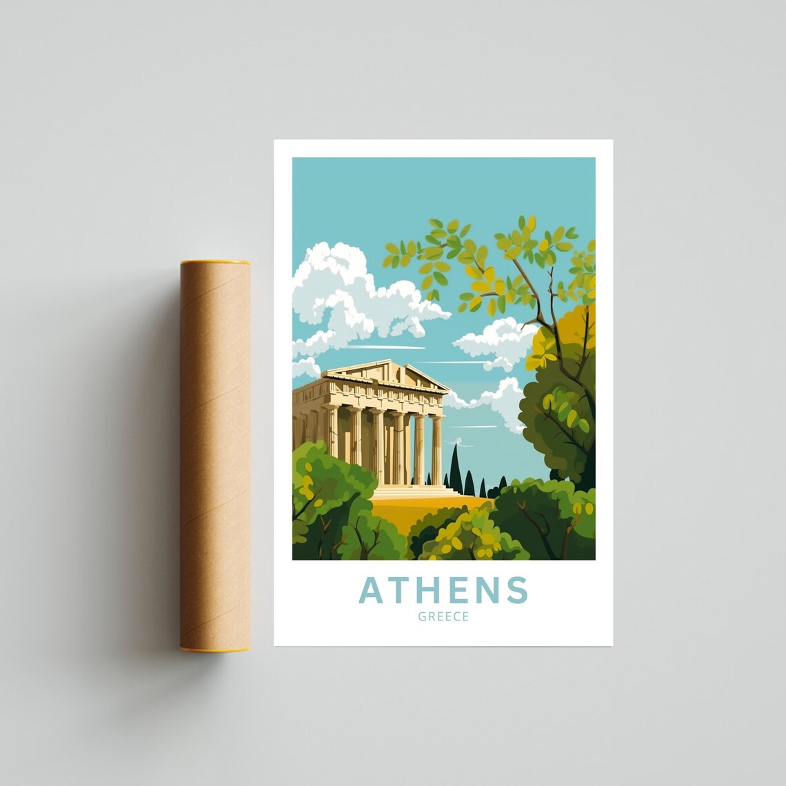 Athens Greece Parthenon Teal Sky Cypress Garden Travel Poster - Image 5