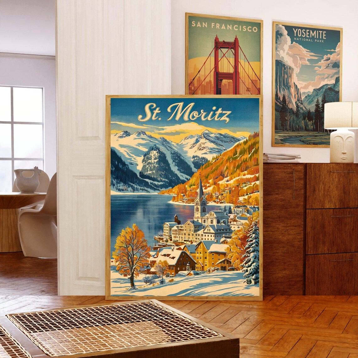 St. Moritz Switzerland Winter Village Lake Retro Travel Poster - Image 5