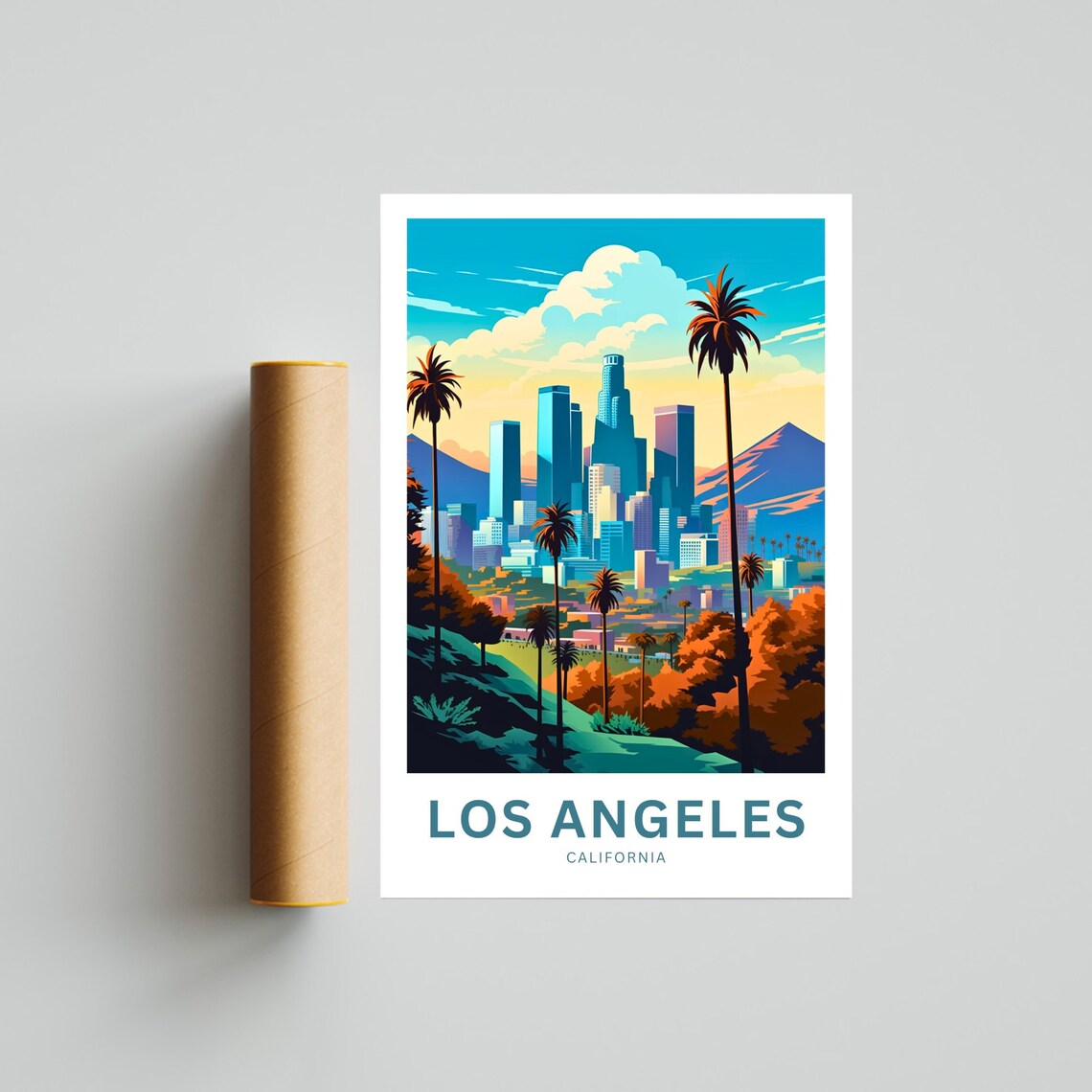 Los Angeles California Downtown Skyline Palm Trees Hills Travel Poster - Image 4