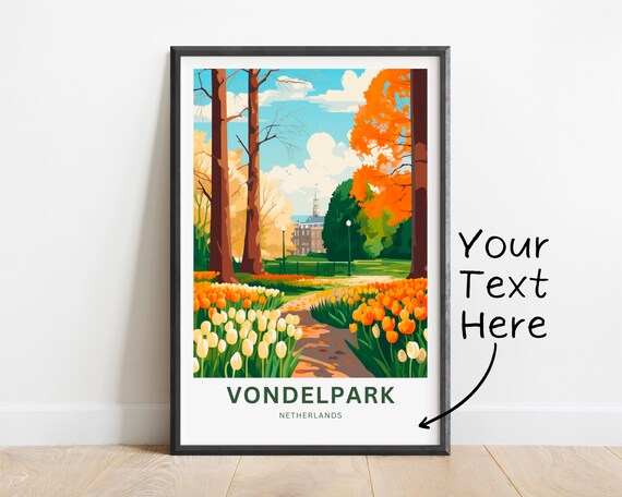 Personalized Vondelpark Netherlands Travel Poster Tulip Path Custom Text