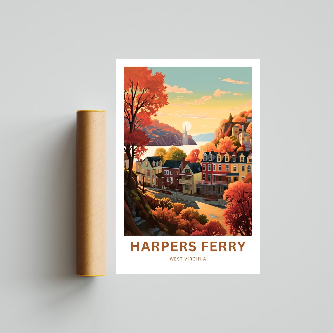 Harpers Ferry Fall River Sunset Town View Golden Hour Travel Poster - Image 4